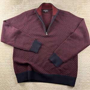 Brooks Brothers Men's XL Nordic Wool Sweater half zip Burgundy navy Cabin Cozy